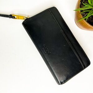 Margot Black Leather Wristlet Wallet Zip Around